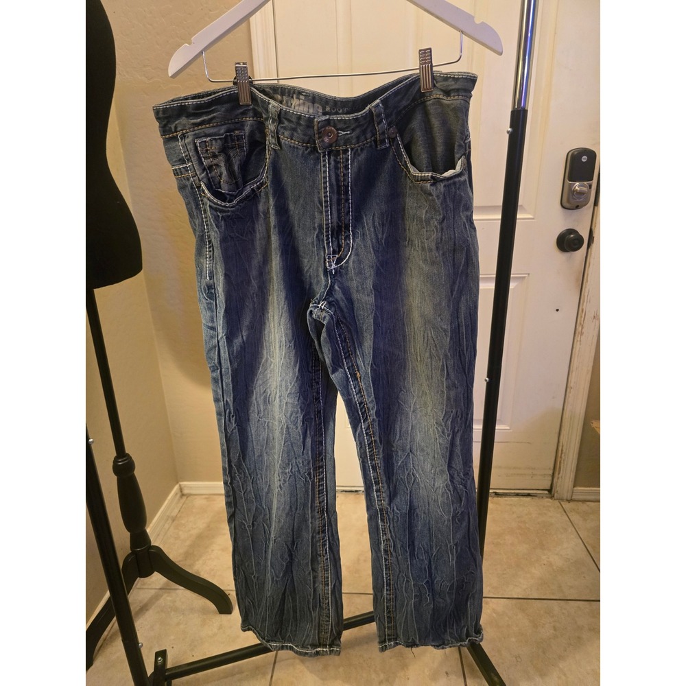 Machine Jeans Co Mens 38 Y2K Baggy Jeans Distressed Faded Skater Hip Hop Denim